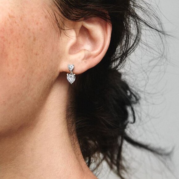 Pandora Double Heart Sparkling Stud Earrings - Picture 8 of 8